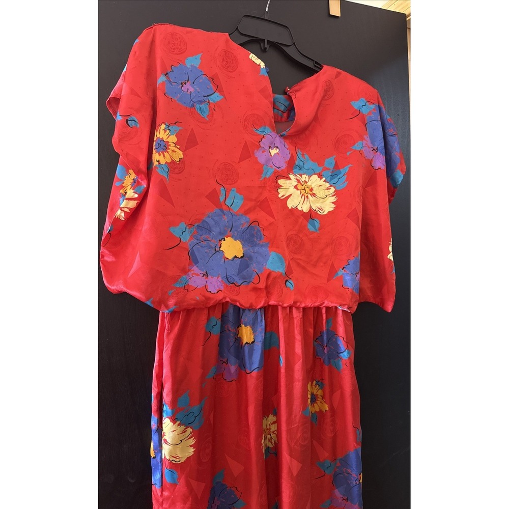 Kono Vintage Dress Womens 5/6 Red Blue Floral lined pockets shoulder pads - Picture 4 of 14